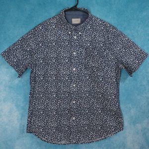 Jachs Navy Blue Floral Short Sleeve Button-Down Shirt